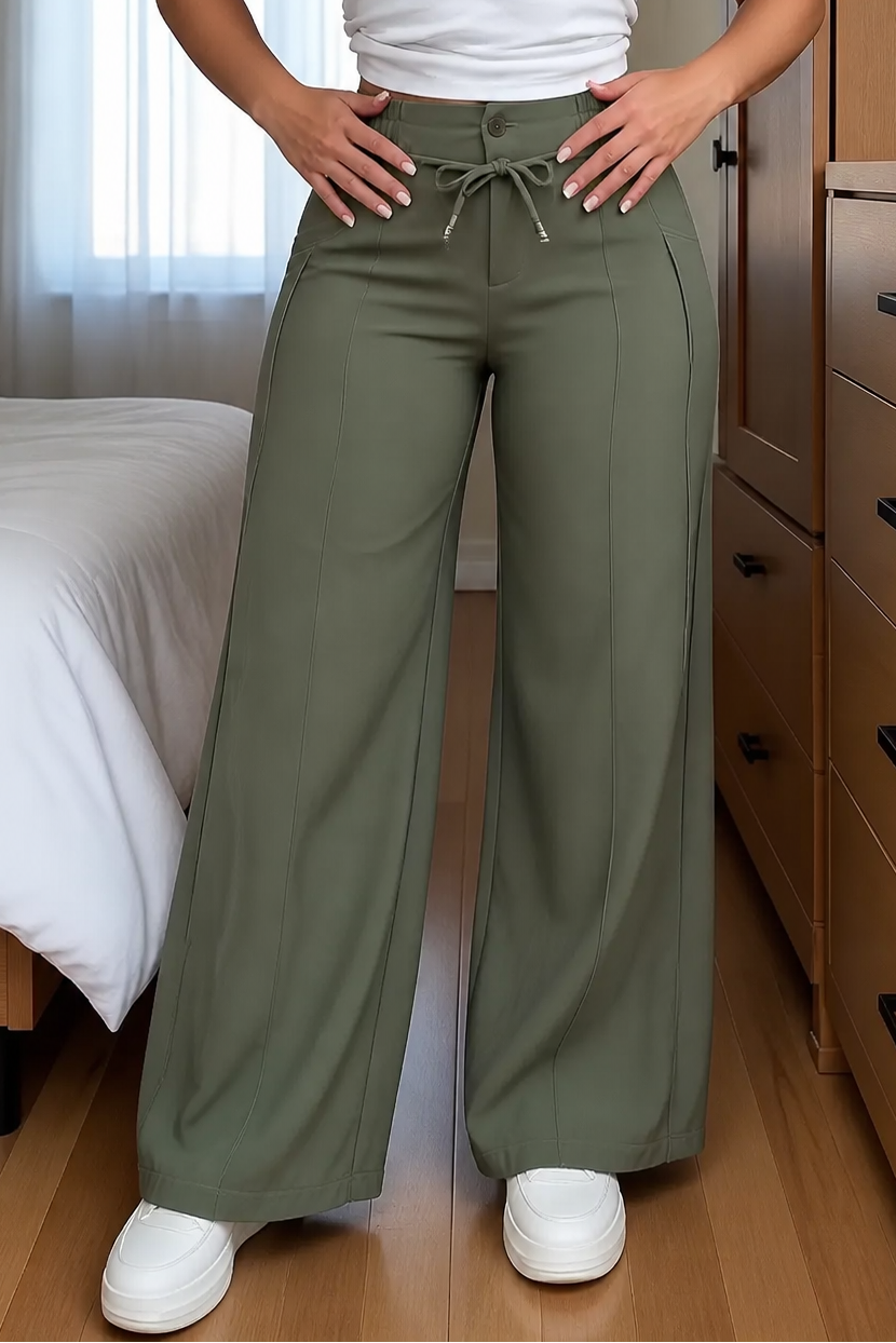 Linessa – Pleated Elastic-Waist Wide-Leg Trousers
