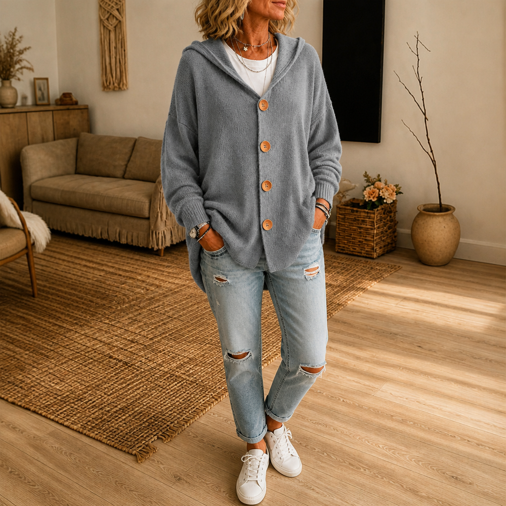 Hoodwell – Hooded Button-Front Knit Cardigan