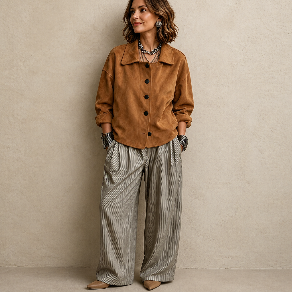 Suedelle – Suede-Feel Relaxed Button-Front Jacket