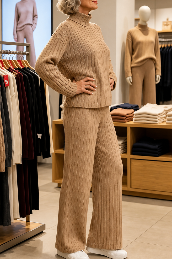 Veluna – Ribbed Knit Two-Piece Sweater Set