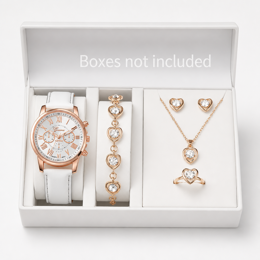 Fivella – Heart Dial 5-Piece Watch & Jewelry Set