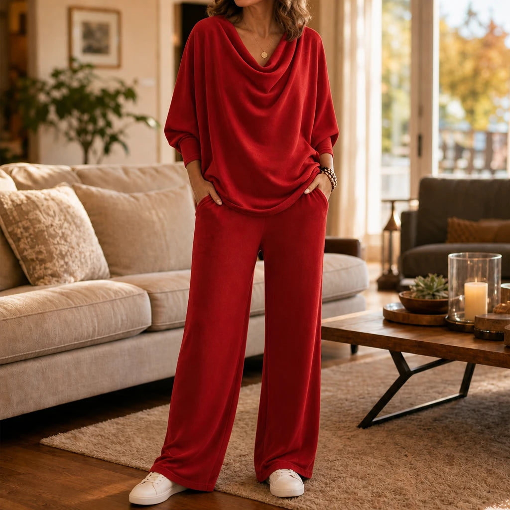 Pleat & Ease – Pleated Sweater And Wide-Leg Pants Set