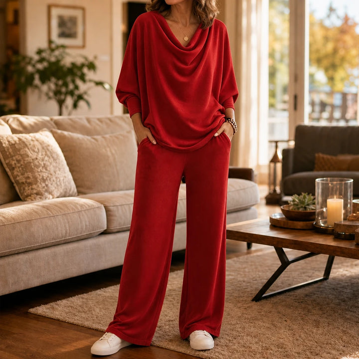 Pleat & Ease – Pleated Sweater And Wide-Leg Pants Set