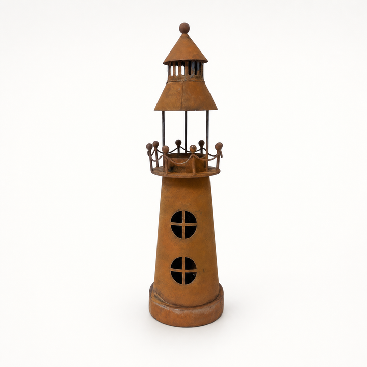Lumenkeep – Distressed Metal Lighthouse Candle Lantern