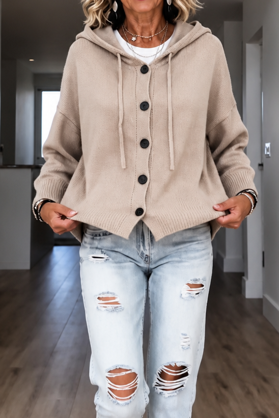 Wearbella – Hooded Ribbed Knit Drawstring Cardigan