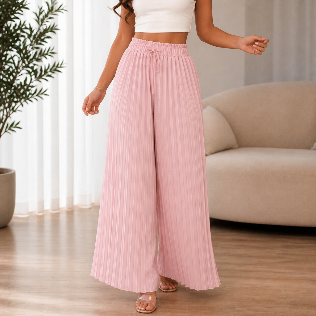 Easewide – Pleated Wide-Leg Drawstring Trousers