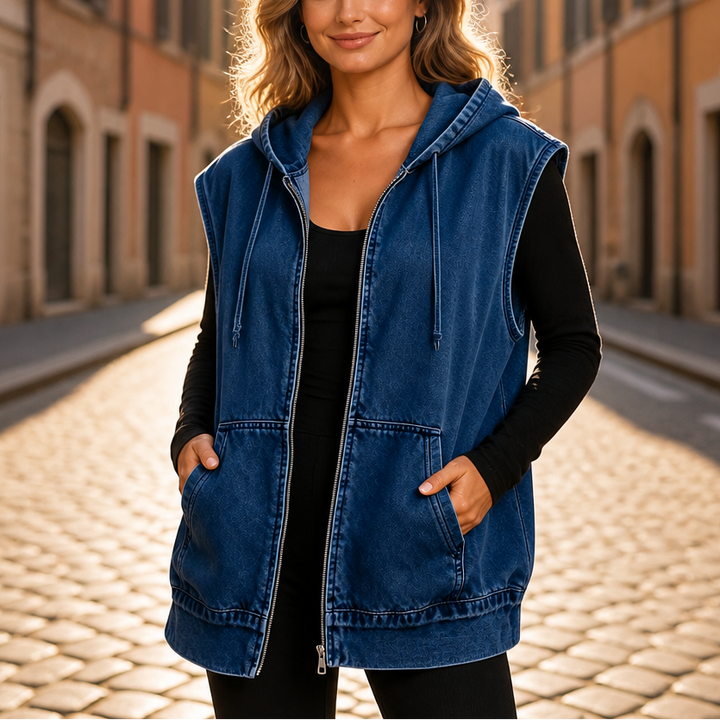 Wearbella – Oversized Hooded Denim-Look Vest