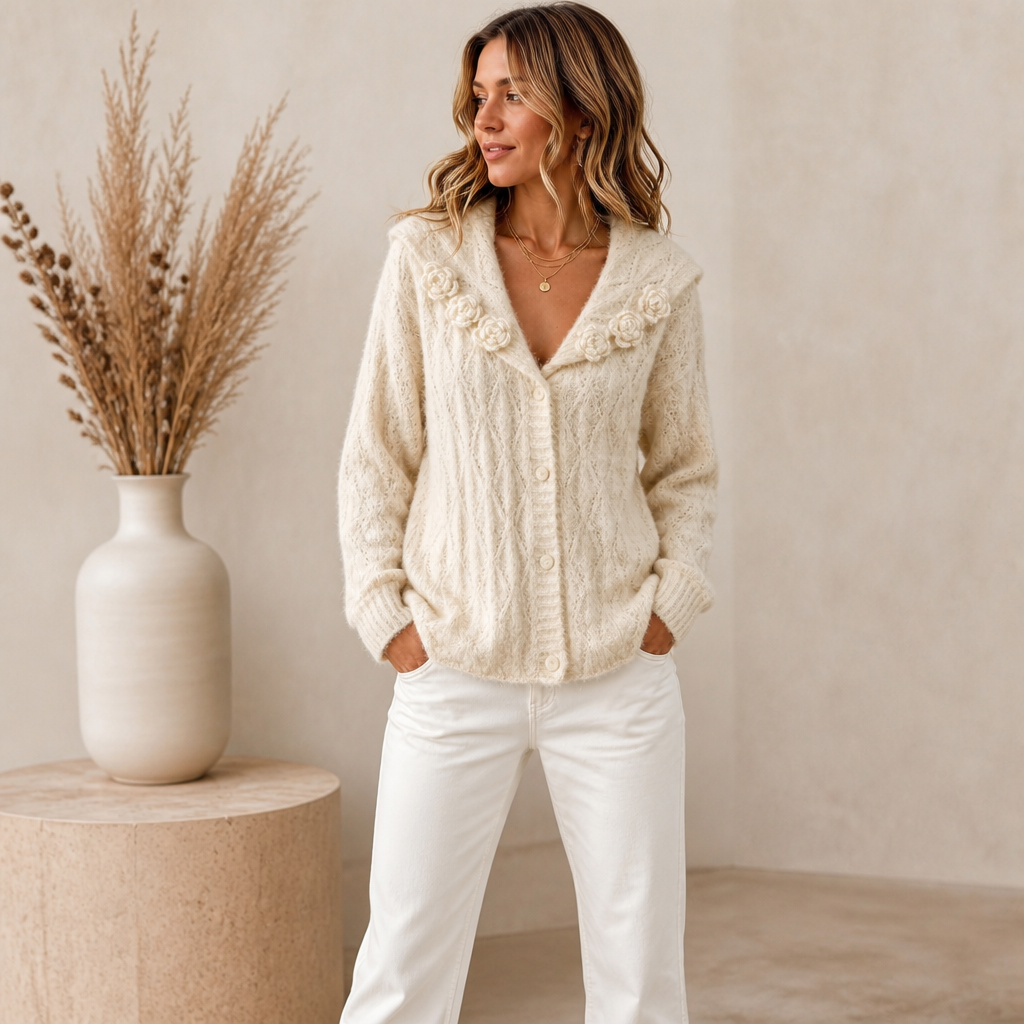 Women's Sailor Collar Crochet Knit Cardigan