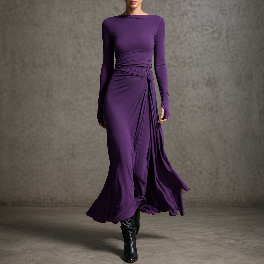 Naiara – Gathered Side-Knot Draped Maxi Dress