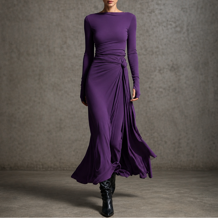 Naiara – Gathered Side-Knot Draped Maxi Dress