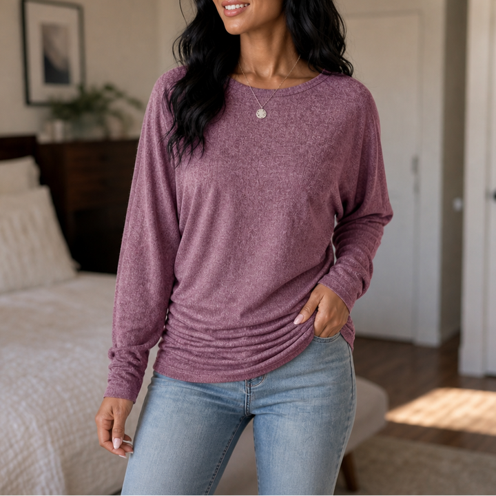 Ruchelle – Side-Ruched Batwing Knit Sweater