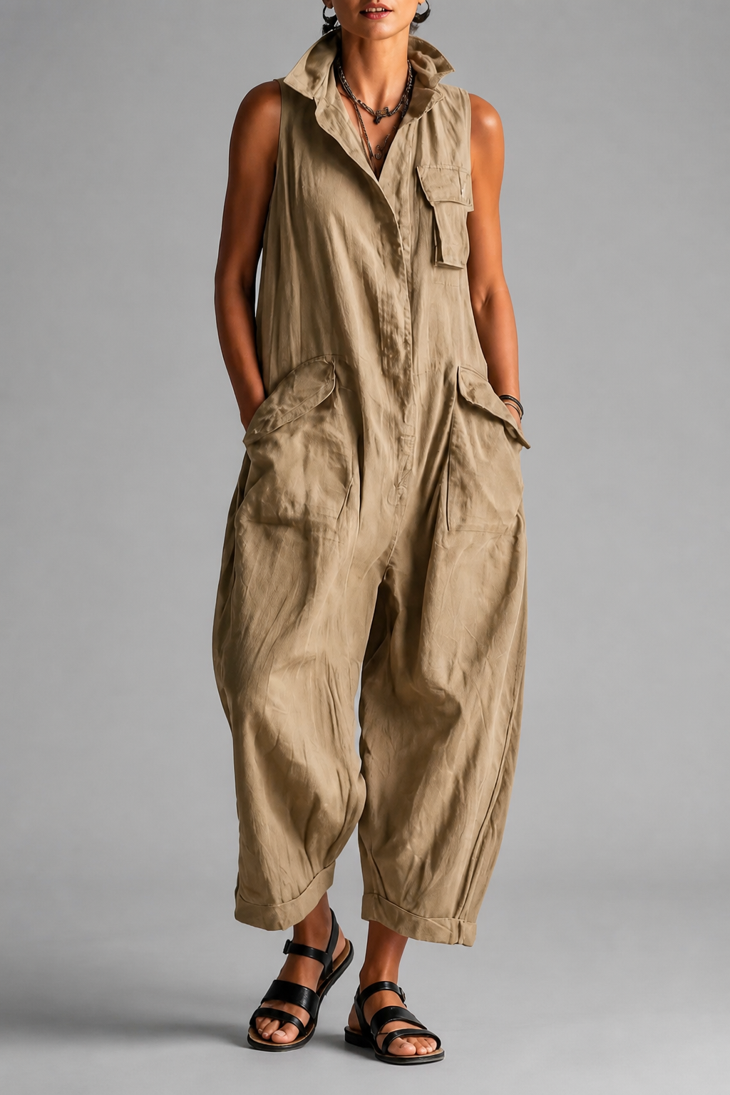 Isla Belle – Open High-Neck Oversized Flowy Jumpsuit