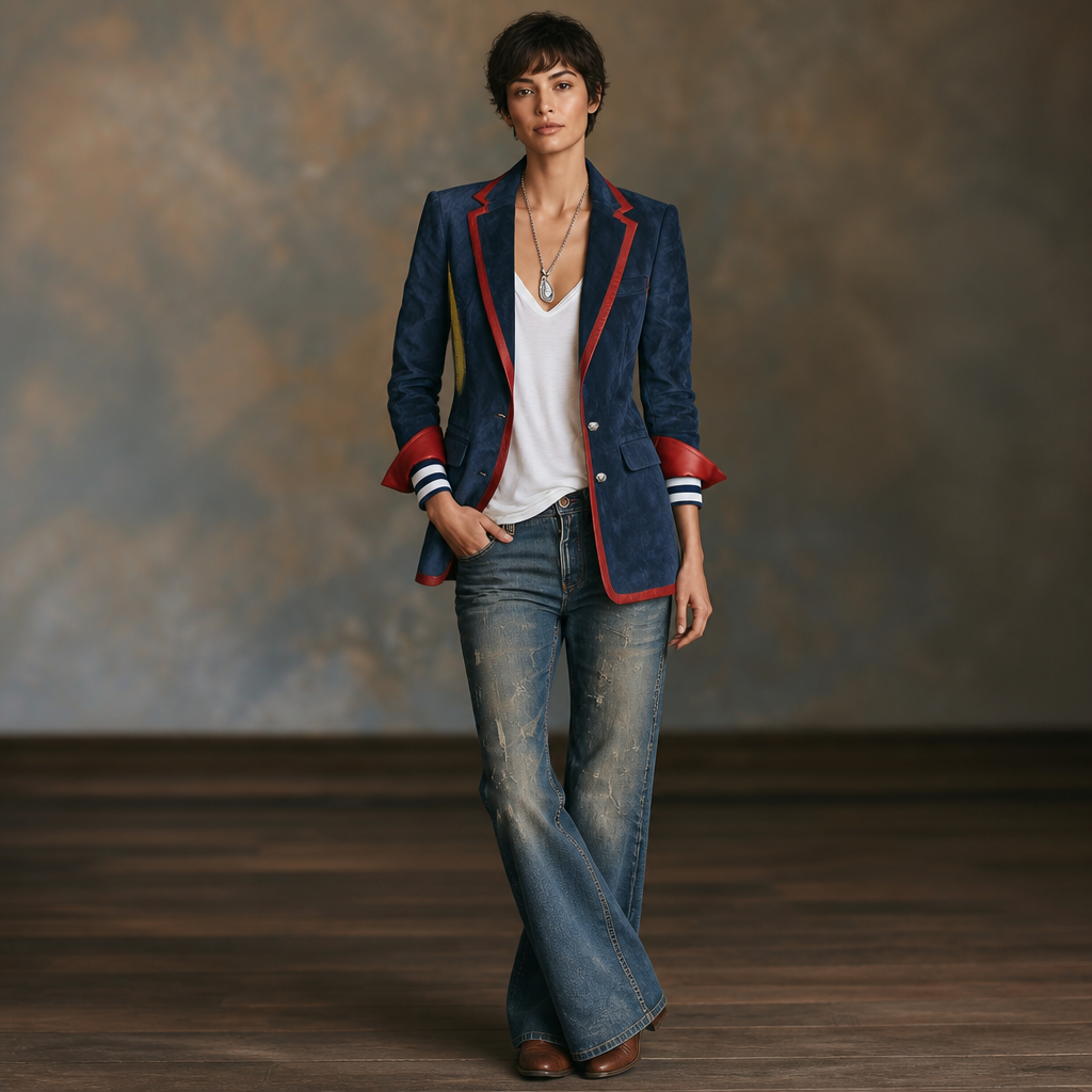 Velvara – Contrast Trim Velvet Blazer