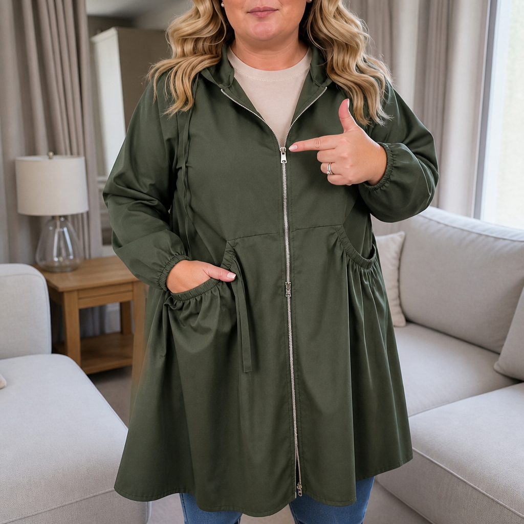 Rainbella – Flared Hem Peplum Rain Jacket With Pockets