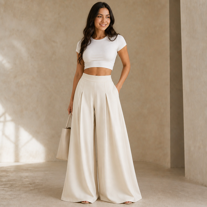 Pleat & Poise – High-Rise Pleated Wide-Leg Trousers