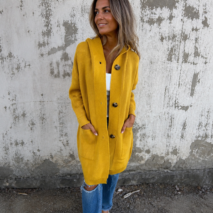 Coziva – Hooded Button-Front Knit Cardigan