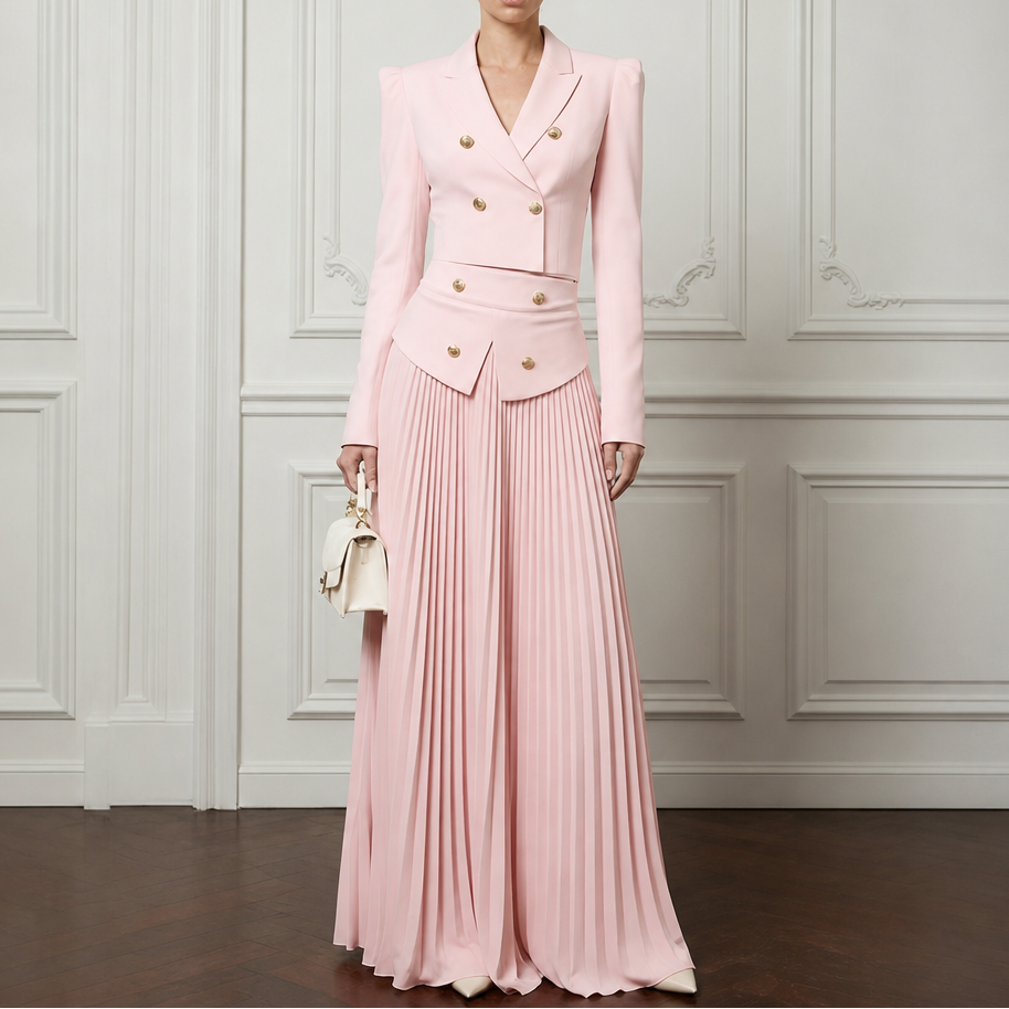 Poiseform – Cropped Padded Blazer And Pleated Midi Skirt Set