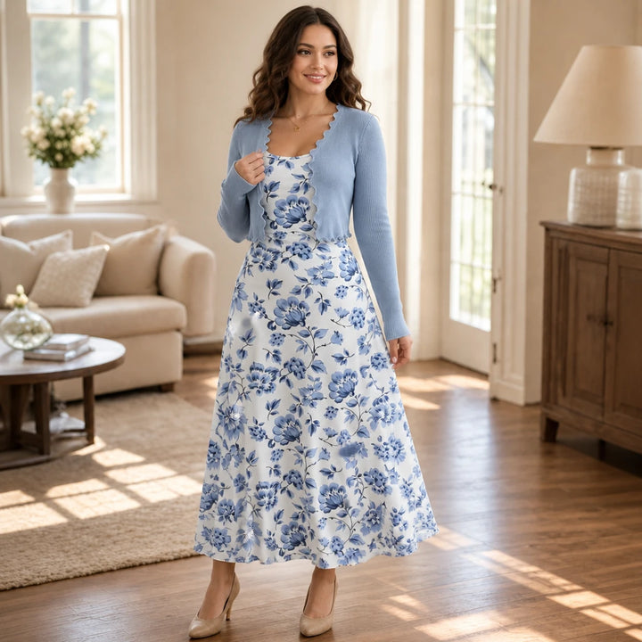 Florenza – Floral Slip Dress And Cropped Cardigan Set