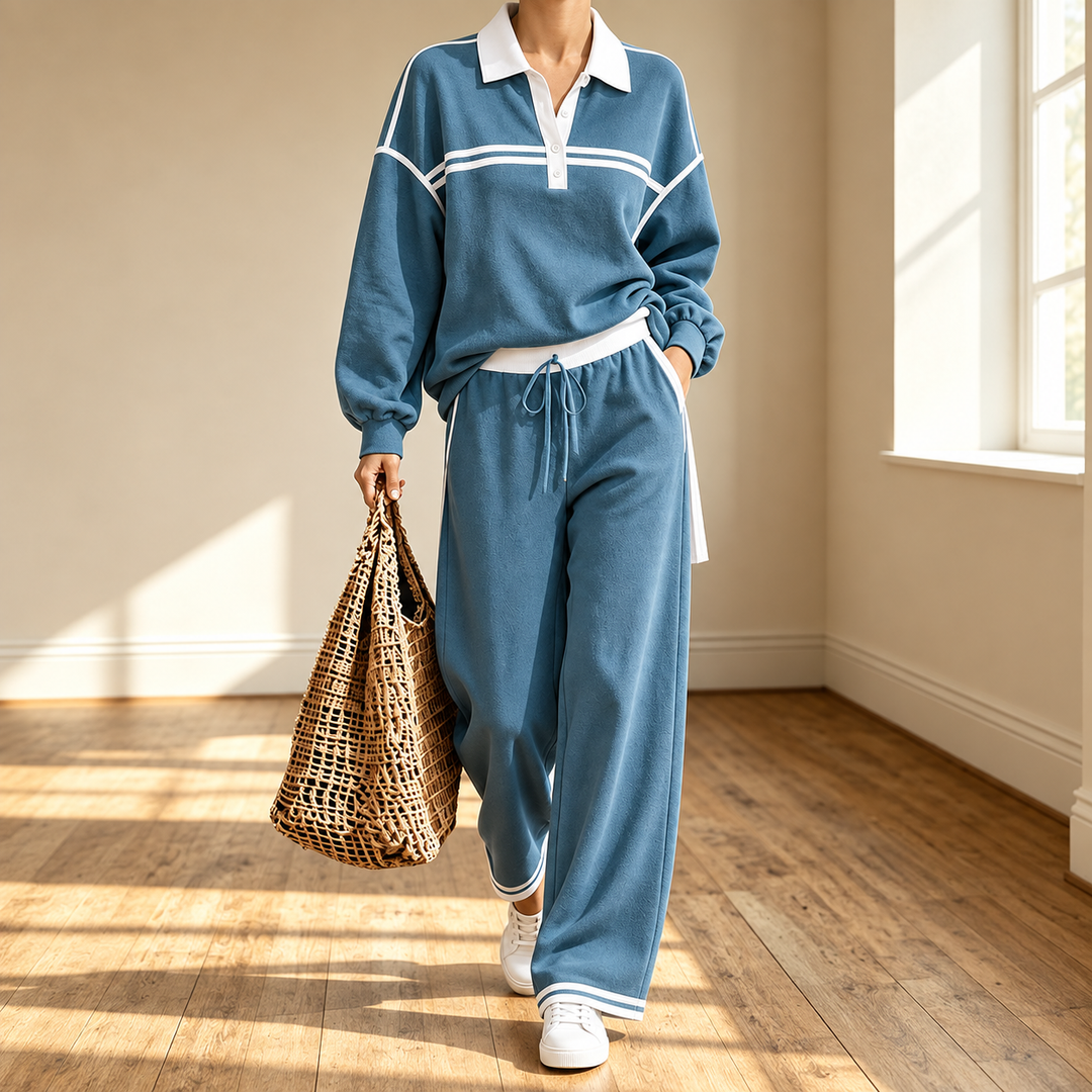 Setwell – Striped Colorblock Top And Wide-Leg Trouser Set