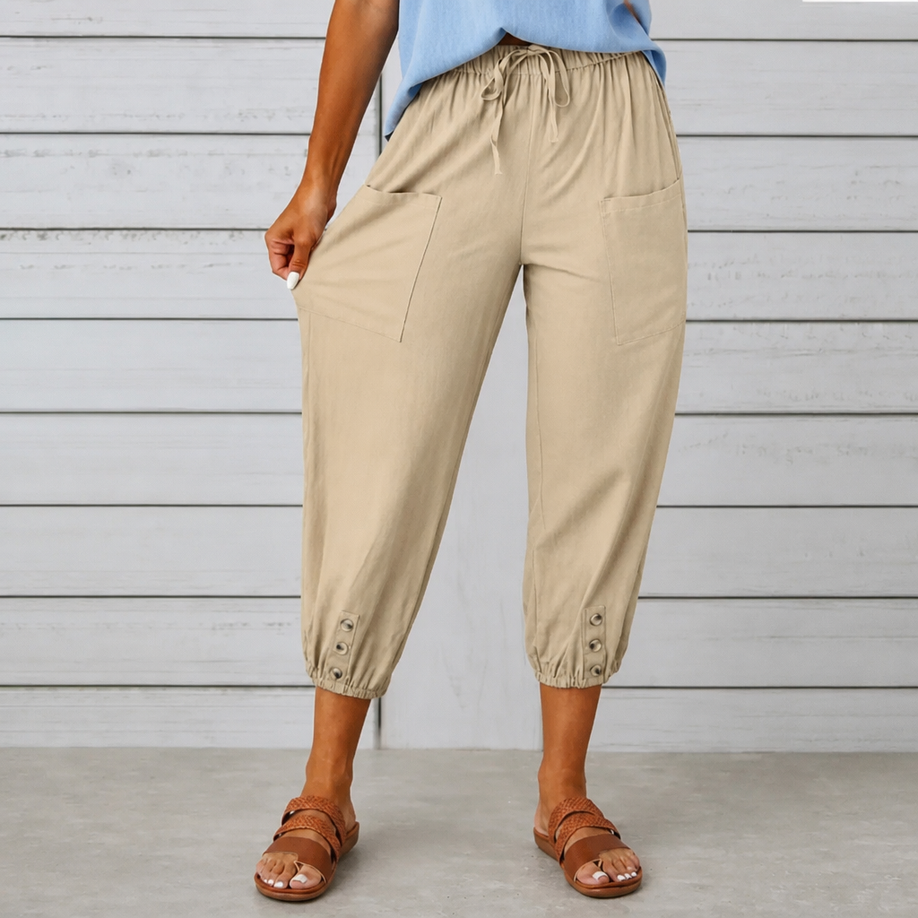 Wearbella – Wide-Leg Linen Blend Drawstring Pants