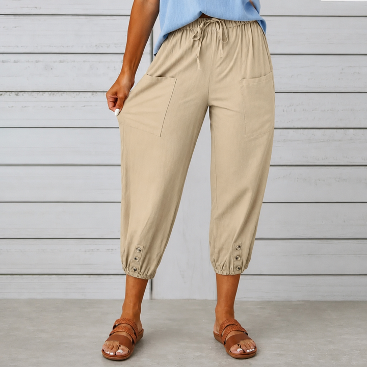 Wearbella – Wide-Leg Linen Blend Drawstring Pants