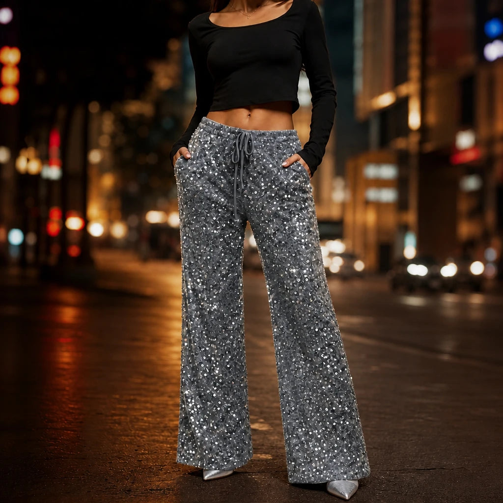 Sequinelle – Sequin Straight-Leg Trousers