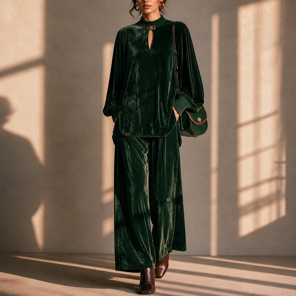Veloura – Keyhole Velvet Top And Wide-Leg Trouser Set