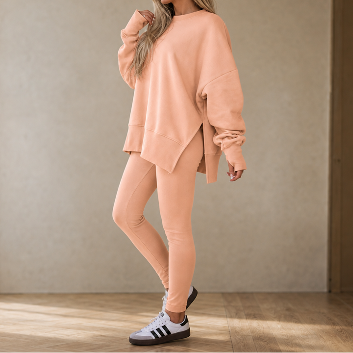 Ease & Grace – Side-Slit Sweatshirt And Leggings Set