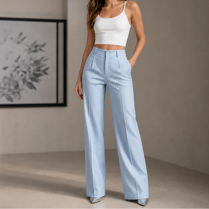 Wearbella – High-Waisted Pinstripe Wide-Leg Trousers