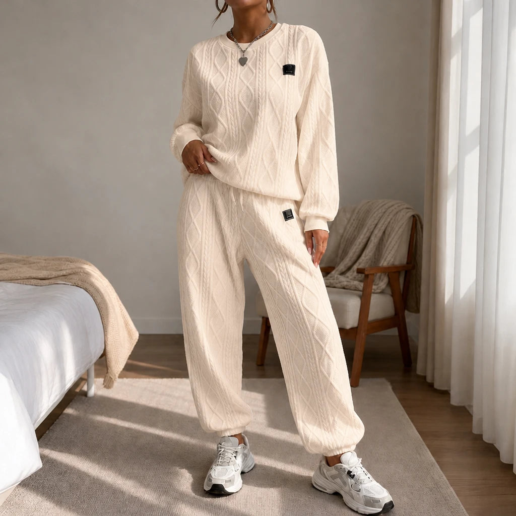 Cablea – Cable-Knit Sweater And Jogger Set