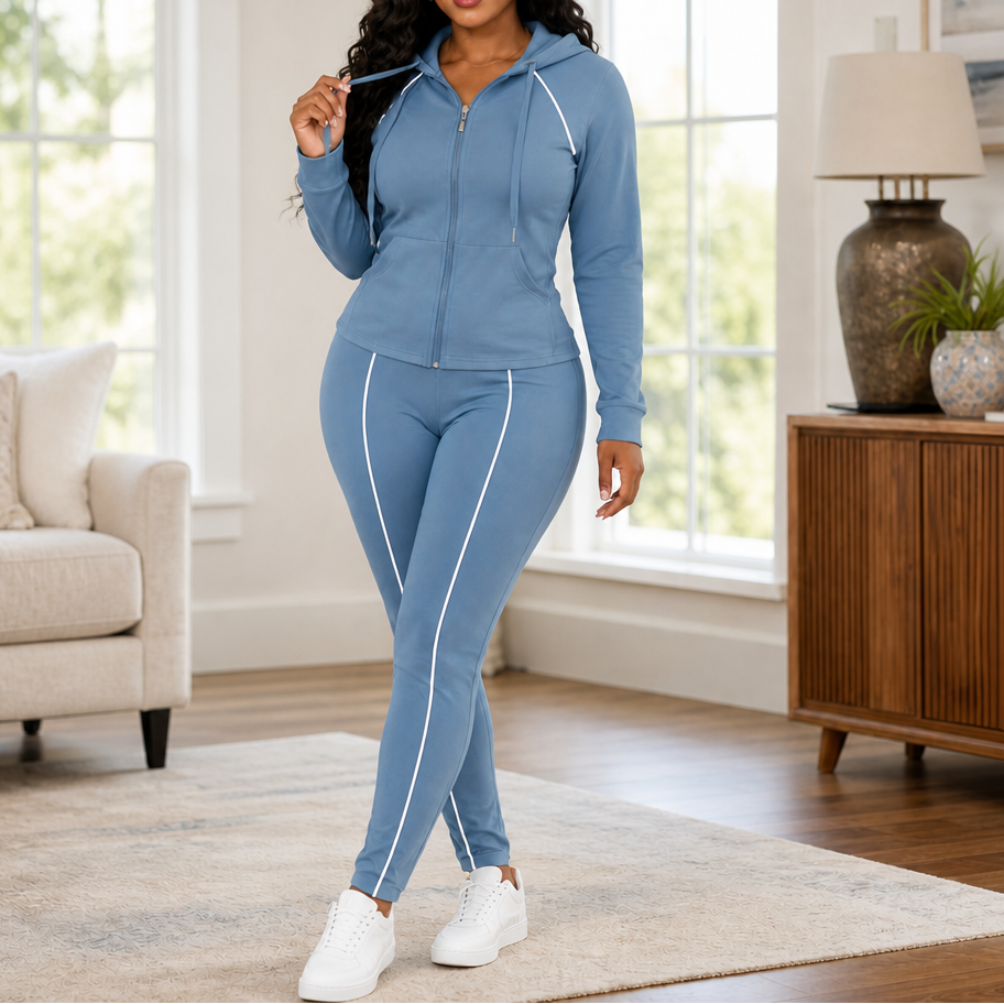 Wearbella – Zip-Up Piped Hoodie And Jogger Set