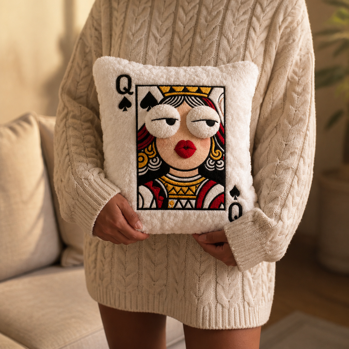 Velvina – Queen Of Spades Faux-Fur Statement Throw Pillow