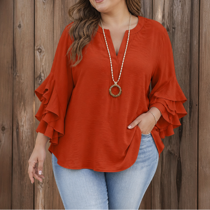 Florenza – Floral Ruffle-Sleeve V-Neck Blouse