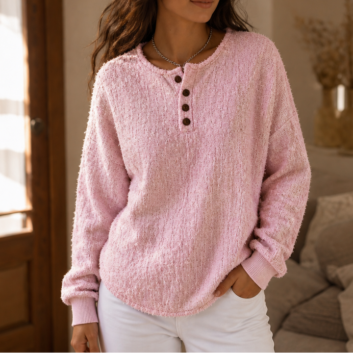 Autumbre – Mélange Chunky Knit Button Henley Sweater