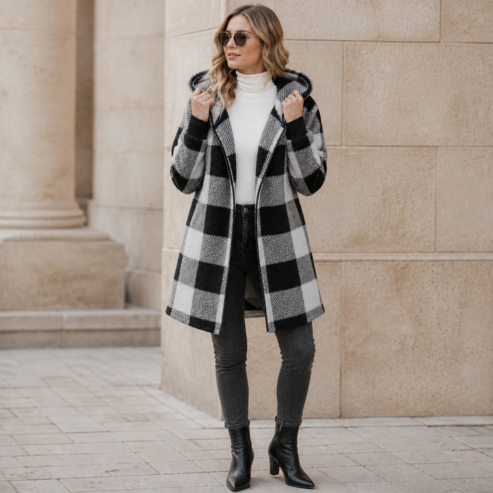 Plaidelle – Oversized Plaid Hooded Fleece Cardigan