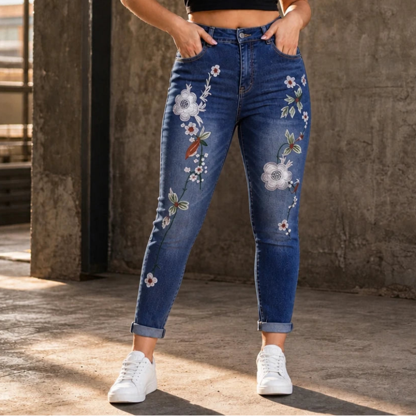 Florenza – Floral Embroidered High-Waisted Jeans