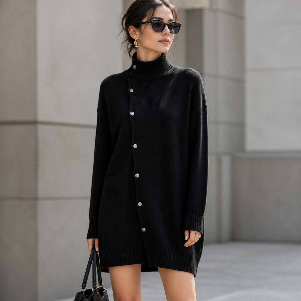 Wrapdaya – Oversized High-Neck Button Cardigan
