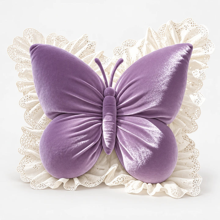 Lacewing – Velvet-Look Butterfly Lace-Trim Throw Pillow