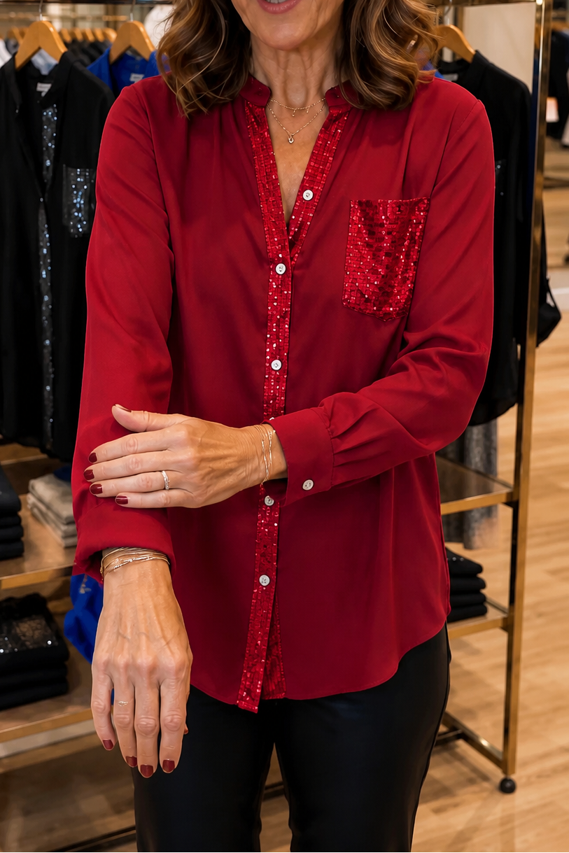 Duskglint – Sequin Pocket Panel Button-Down Top