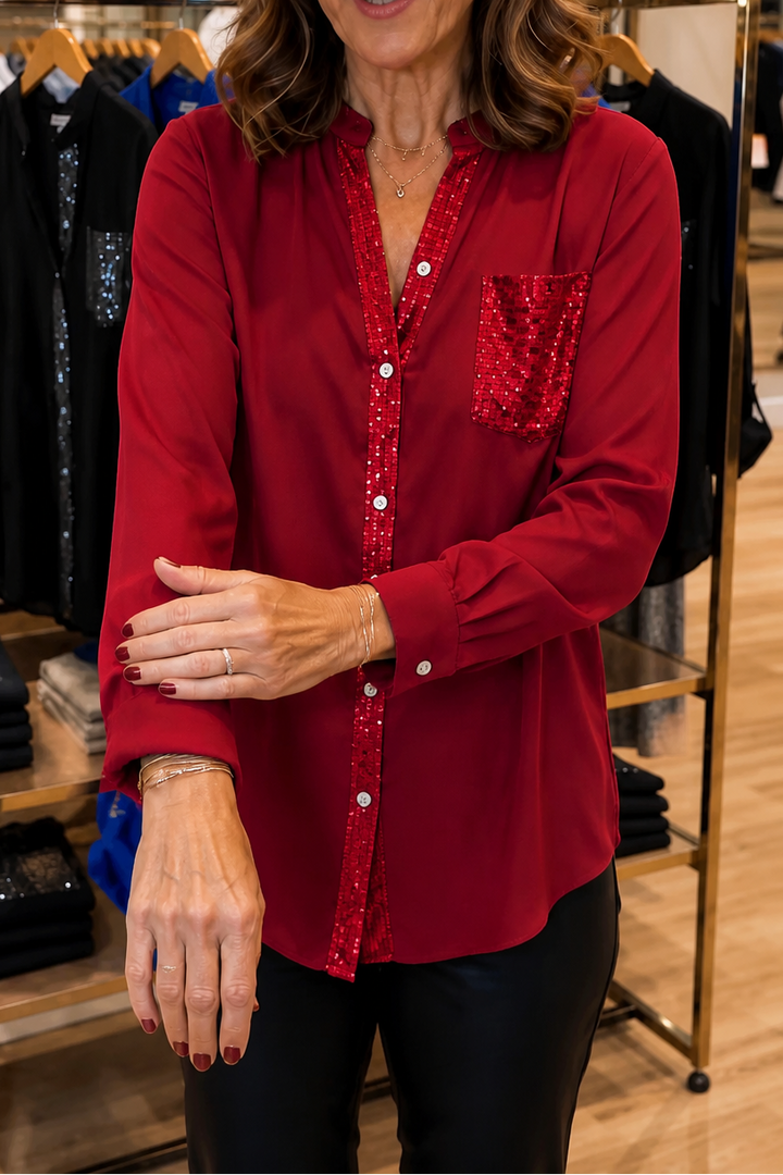Duskglint – Sequin Pocket Panel Button-Down Top