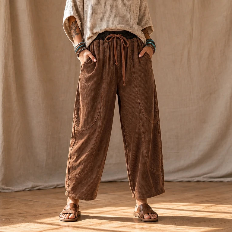 Cordelia – Ribbed Corduroy-Look Lantern Pants