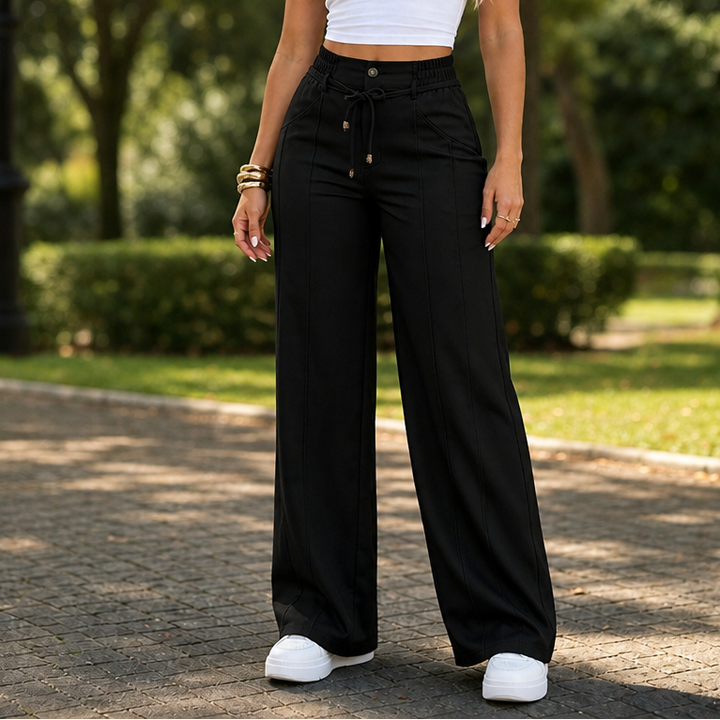 Formelle – High-Waisted Straight-Leg Seam-Front Trousers