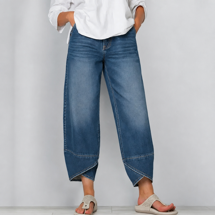 Verlace – Asymmetric Stepped-Hem Wide-Leg Jeans