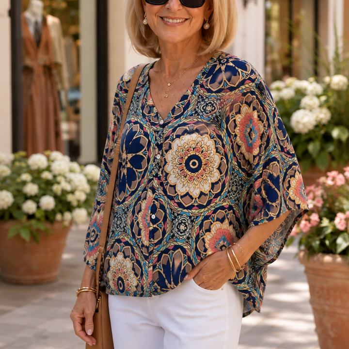 Wanderloom – V-Neck Blouse With A Drape That Skims, Not Clings