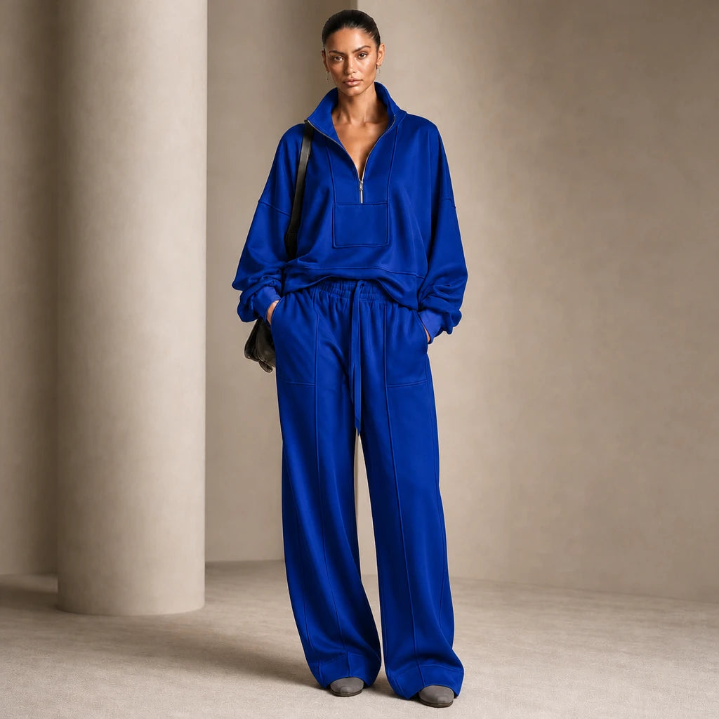 Veluna – Air-Layer Half-Zip Top And Wide-Leg Pants Set