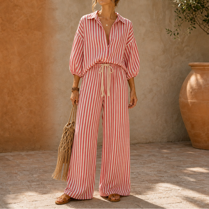 Wearbella – Striped Two-Piece Lantern Sleeve Set