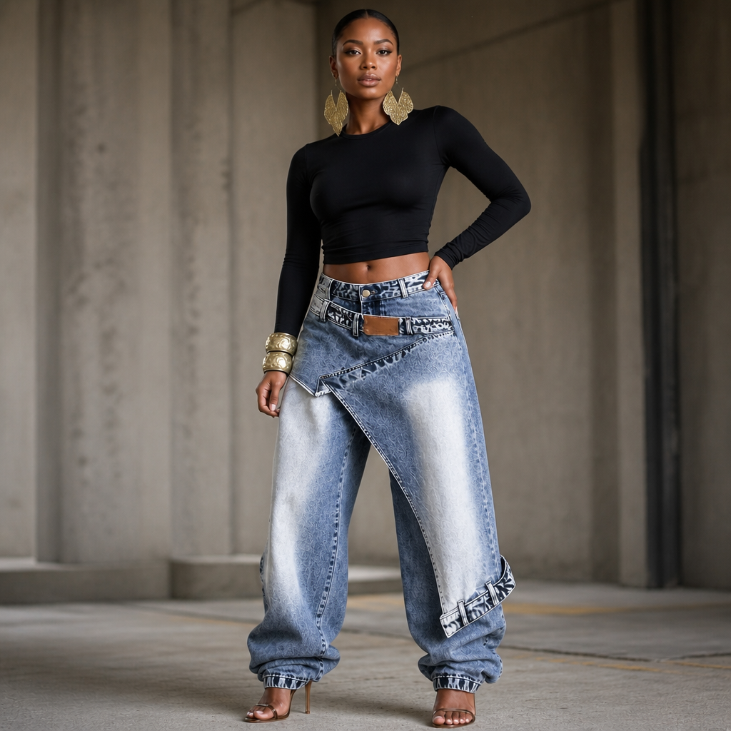 Wearlyn – Asymmetric Wrap-Waist Wide-Leg Jeans
