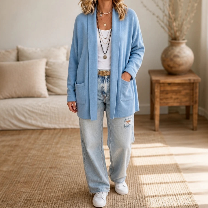 Cozyelle – Shawl-Collar Knit Open-Front Cardigan