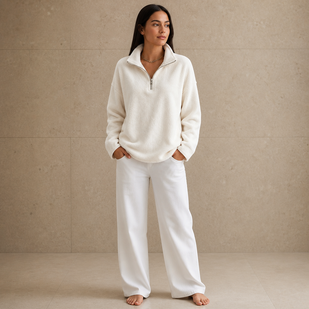 Cozyline – Dropped-Shoulder Quarter-Zip Sweatshirt