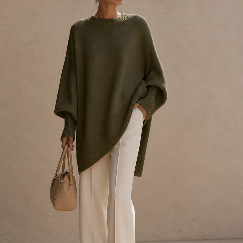 Livia – Oversized Wide-Sleeve Knit Poncho Sweater